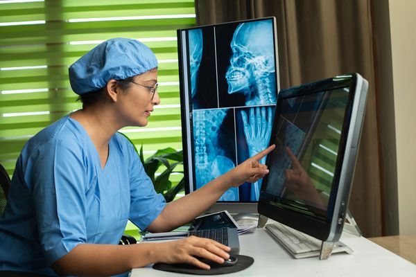 Medical professional reviewing diagnostic imaging